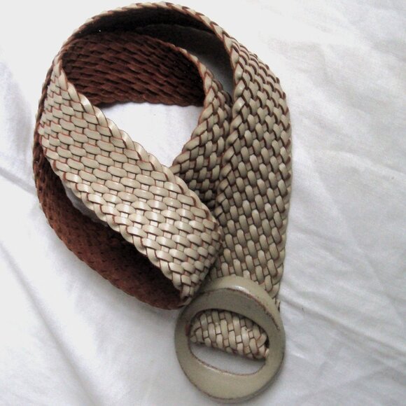 Vintage Italian Woven Leather Chunky Eye Buckle Belt main image 6